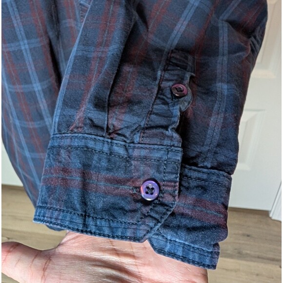 Zara Blue Plaid Blouse Size M Oversized Embellished Beaded Pocket Button Up Boho - Picture 7 of 9
